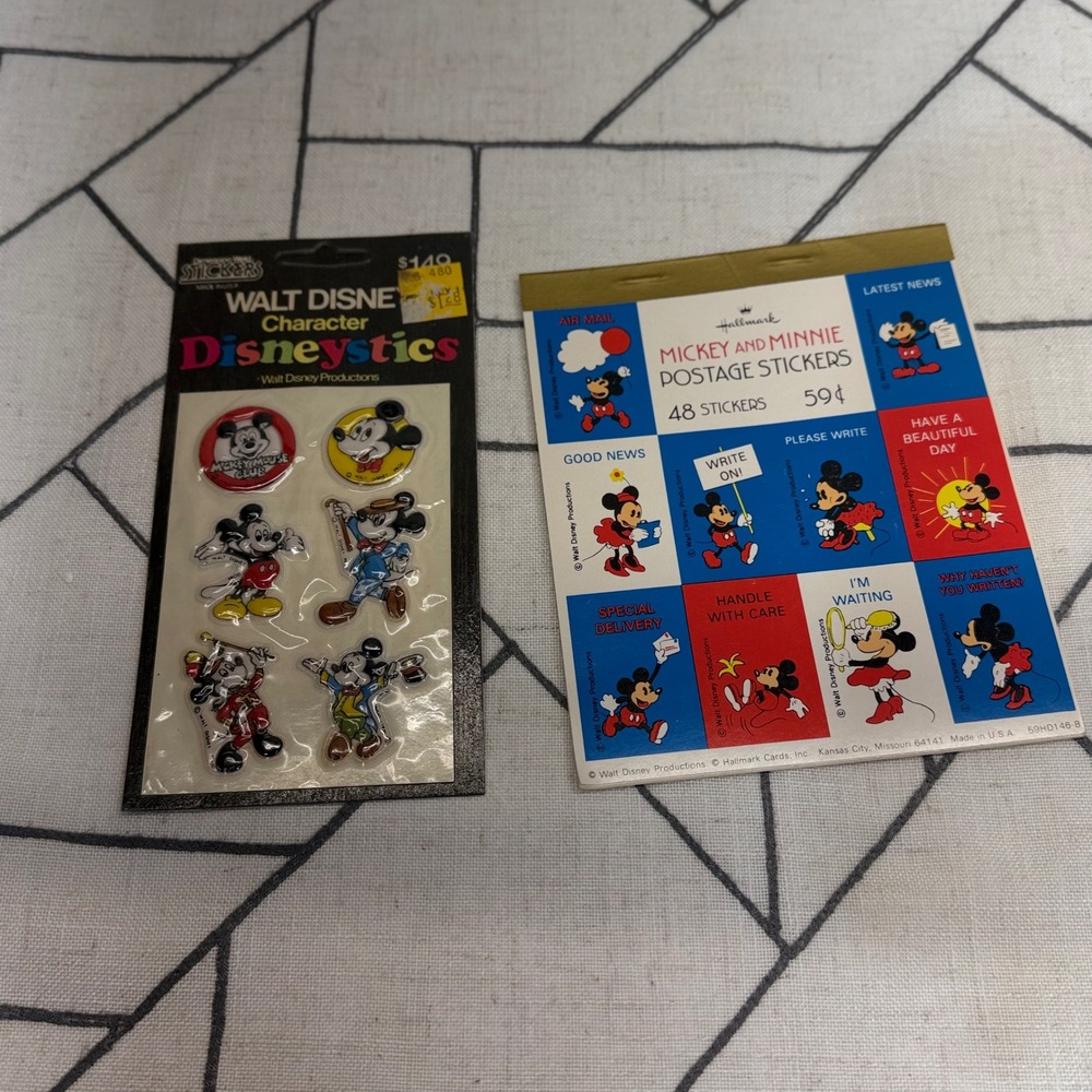 Disney Mickey Minnie Sticker Lot OS Multi Vintage Hallmark Disneystics Puffy